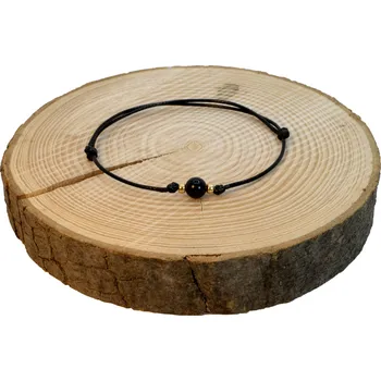 Náramek WUX Černý obsidián se zlatým korálkem VELIKOST NÁRAMKU: Pánská....18cm, BARVA PROVÁZKU: Fialová, PRŮMĚR PROVÁZKU: Ø 1mm