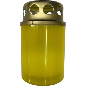 Svíčka Hřbitovní svíčka s víčkem žlutá 15 hod (výška 85 mm, šířka 50 mm)