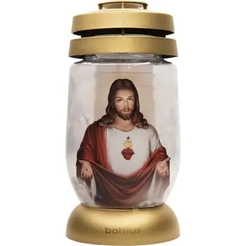 Lucerna Hřbitovní lucerna skleněná Ježíš spasitel zlatá 36 hod (výška 235 mm, šířka 110 mm)