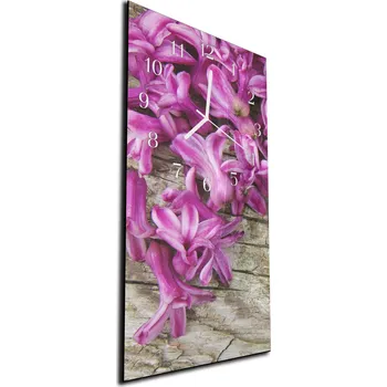 Hodiny Glasdekor Nástěnné hodiny fialové květy hyacint 30x60cm Materiál: plexi