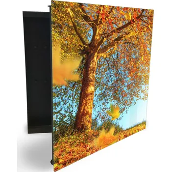 Skříňka na klíč Glasdekor skříňka na klíče - podzimní strom a listí Otevírání: Pravé, Barva skříňky: Černá