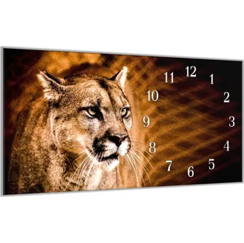 Hodiny Glasdekor Nástěnné hodiny 30x60cm šelma puma Materiál: plexi