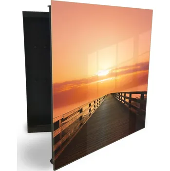 Skříňka na klíč Glasdekor skříňka na klíče - most v západu slunce Otevírání: Levé, Barva skříňky: Bílá