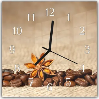 Hodiny Glasdekor Nástěnné hodiny 30x30cm zrna kávy, badyán na tkanině Materiál: plexi