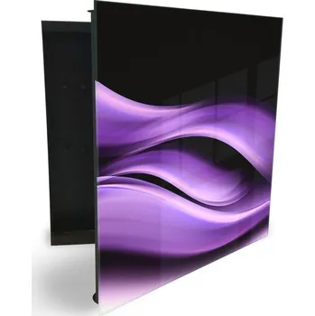 Skříňka na klíč Glasdekor skříňka na klíče - sytě fialová vlna abstrakt Otevírání: Levé, Barva skříňky: Bílá