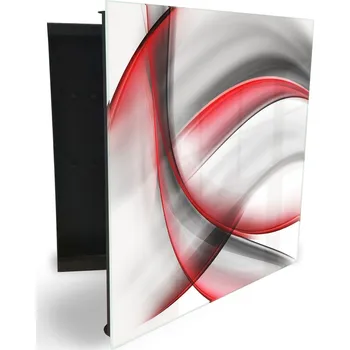 Skříňka na klíč Glasdekor skříňka na klíče - červeno černý abstrakt na bílém Otevírání: Pravé, Barva skříňky: Bílá