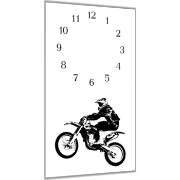 Hodiny Glasdekor Nástěnné hodiny 30x60cm silueta jezdec motocross Materiál: plexi