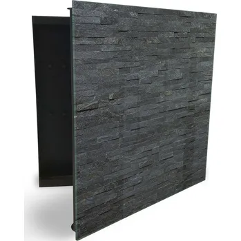 Skříňka na klíč Glasdekor skříňka na klíče - přírodní dekorační kámen černý Otevírání: Levé, Barva skříňky: Černá