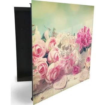 Skříňka na klíč Glasdekor skříňka na klíče - romantické pozadí s květinami Otevírání: Pravé, Barva skříňky: Bílá