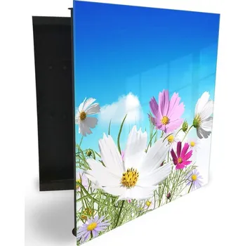 Skříňka na klíč Glasdekor skříňka na klíče - luční kvítí a nebe Otevírání: Levé, Barva skříňky: Bílá