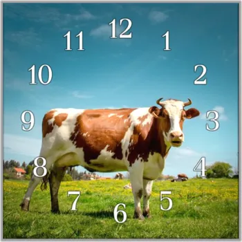 Hodiny Glasdekor Nástěnné hodiny 30x30cm kráva na pastvě Materiál: plexi