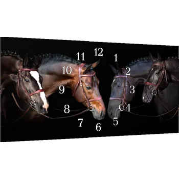Hodiny Glasdekor Nástěnné hodiny 30x60cm čtyři hlavy koňů Materiál: plexi