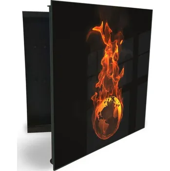 Skříňka na klíč Glasdekor skříňka na klíče - hořící zeměkoule na černém Otevírání: Pravé, Barva skříňky: Černá