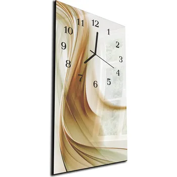 Hodiny Glasdekor Nástěnné hodiny 30x60cm hnědá svislá vlna na světlém pozadí Materiál: plexi