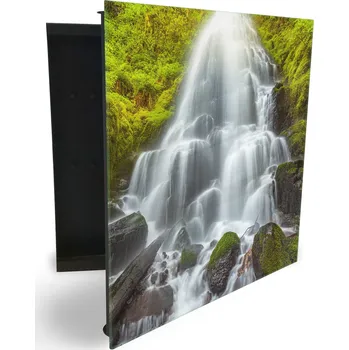 Skříňka na klíč Glasdekor skříňka na klíče - krásný vodopád v lese Otevírání: Pravé, Barva skříňky: Bílá