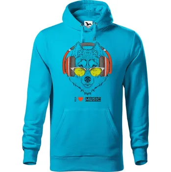 Pánské oblečení DOBRÝ TRIKO Pánská mikina s potiskem I love music Velikost pánské mikiny: 3XL, Barva: Tyrkysová