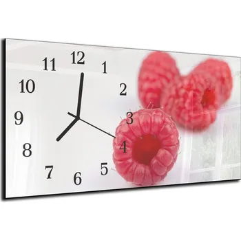 Hodiny Glasdekor Nástěnné hodiny maliny bílé pozadí 30x60cm Materiál: plexi