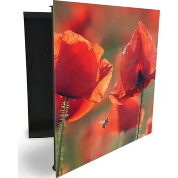 Skříňka na klíč Glasdekor skříňka na klíče - červené vlčí máky v přírodě Otevírání: Pravé, Barva skříňky: Bílá