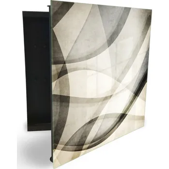 Skříňka na klíč Glasdekor skříňka na klíče - černo béžová malovaná abstrakce Otevírání: Levé, Barva skříňky: Černá