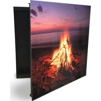 Skříňka na klíč Glasdekor skříňka na klíče - oheň na pláži u moře Otevírání: Pravé, Barva skříňky: Bílá