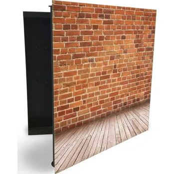 Skříňka na klíč Glasdekor skříňka na klíče - dřevěná podlaha a cihlová zeď Otevírání: Levé, Barva skříňky: Bílá