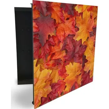 Skříňka na klíč Glasdekor skříňka na klíče - červeno oranžové podzimní listí Otevírání: Levé, Barva skříňky: Bílá