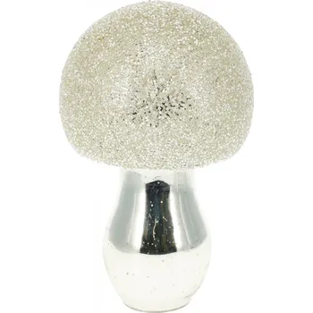 Vánoce Skleněný dekorativní stříbrný hřib 16 cm