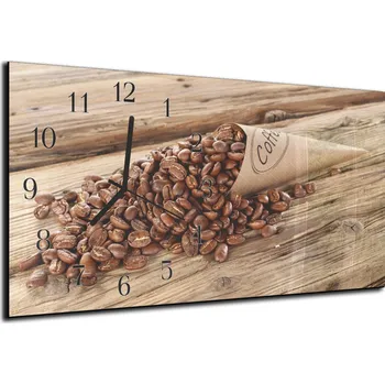 Hodiny Glasdekor Nástěnné hodiny 30x60cm zrna kávy v kornoutu Materiál: plexi