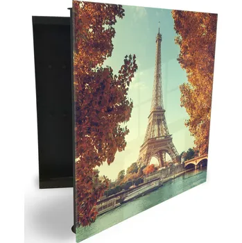 Skříňka na klíč Glasdekor skříňka na klíče - Eiffelova věž na řekou Seinou Otevírání: Pravé, Barva skříňky: Bílá