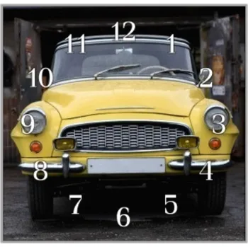 Hodiny Glasdekor Nástěnné hodiny 30x30cm auto veterán žluté Materiál: plexi