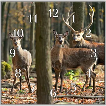 Hodiny Glasdekor Nástěnné hodiny 30x30cm jelen a laně v lese Materiál: plexi