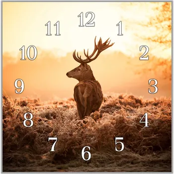 Hodiny Glasdekor Nástěnné hodiny 30x30cm jelen v západu slunce Materiál: plexi
