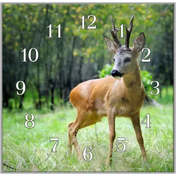 Hodiny Glasdekor Nástěnné hodiny 30x30cm srnec na pastvě Materiál: plexi