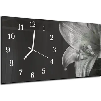 Hodiny Glasdekor Nástěnné hodiny černobílý květ lilie 30x60cm Materiál: plexi