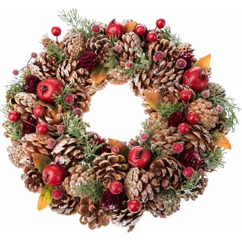 Vánoční dekorace Dakls Vánoční šiškový věnec 34 x 8 cm červený