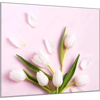 Obraz Glasdekor Obraz skleněný čtvercový květy bílých tulipánů na růžovém pozadí Rozměry-čtverec: 34 x 34 cm
