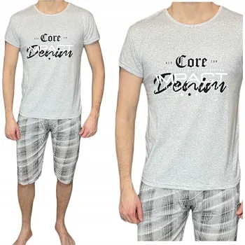 Pánské pyžamo Pánské pyžamo krátký rukáv šedý melír kostkované kalhoty Impact XXL