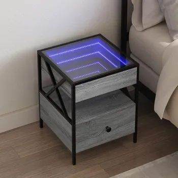 Noční stolek zahrada-XL Noční stolek s Infinity LED šedý sonoma 40 x 40 x 51 cm 3284104
