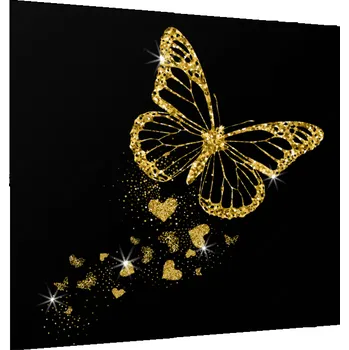 Glasdekor Sklo do kuchyně luxusní zlatý motýl a záře srdíček Rozměr V/Š: 65 x 90 cm