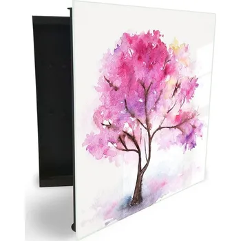 Skříňka na klíč Glasdekor skříňka na klíče - růžový strom akvarel Otevírání: Levé, Barva skříňky: Bílá