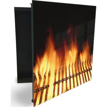 Skříňka na klíč Glasdekor skříňka na klíče - detail oheň v grilu Otevírání: Levé, Barva skříňky: Černá
