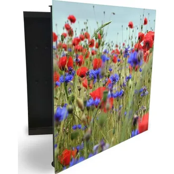 Skříňka na klíč Glasdekor skříňka na klíče - louka květy vlčí máky a chrpy Otevírání: Levé, Barva skříňky: Černá