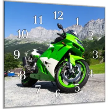 Hodiny Glasdekor Nástěnné hodiny zelená motorka 30x30cm Materiál: plexi