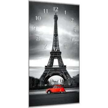 Hodiny Glasdekor Nástěnné hodiny 30x60cm červené auto, Eiffel věž Materiál: plexi
