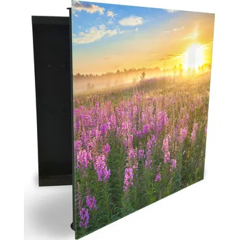 Skříňka na klíč Glasdekor skříňka na klíče - louka květů a východ slunce Otevírání: Levé, Barva skříňky: Bílá