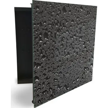 Skříňka na klíč Glasdekor skříňka na klíče - kapky vody na černém Otevírání: Levé, Barva skříňky: Bílá