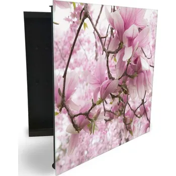 Skříňka na klíč Glasdekor skříňka na klíče - květy stromu magnolie Otevírání: Levé, Barva skříňky: Bílá