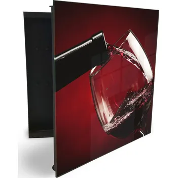 Skříňka na klíč Glasdekor skříňka na klíče - láhev a sklenice červené víno Otevírání: Pravé, Barva skříňky: Bílá