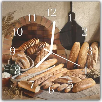 Hodiny Glasdekor Nástěnné hodiny 30x30cm čerstvé pečivo Materiál: plexi