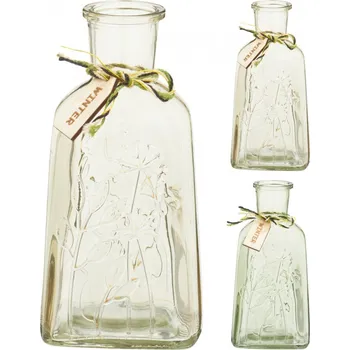 Svícen Skleněná váza s květinovým reliéfem, 19 x 9,5 cm - mix barev